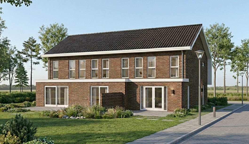 Twee aanbouwen 3-onder-1-kapwoning